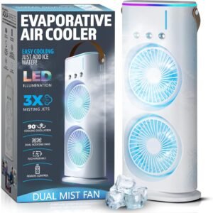 2025 USB-C Rechargeable Tabletop Cooling Fan – 3-in-1 Air Cooler, Humidifier & LED Light