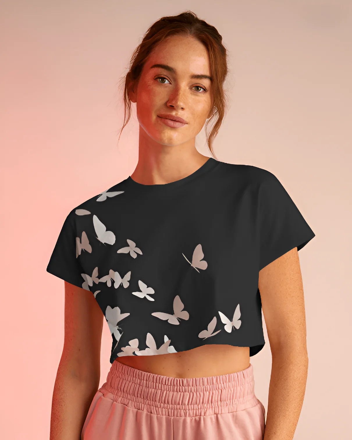 women  butterfly Black crop top